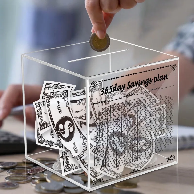 365-day Acrylic Piggy Bank Saving Money Boxes, Money Only Put in,  Not Taken Out, Transparent Savings Pot.