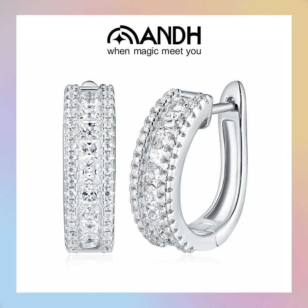 

APIR 2*2MM Princess Cut Moissanite Diamonds Hoop Earrings for Women 925 Sterling Silver Sparkling Ear Clip Wedding Fine Jewelry