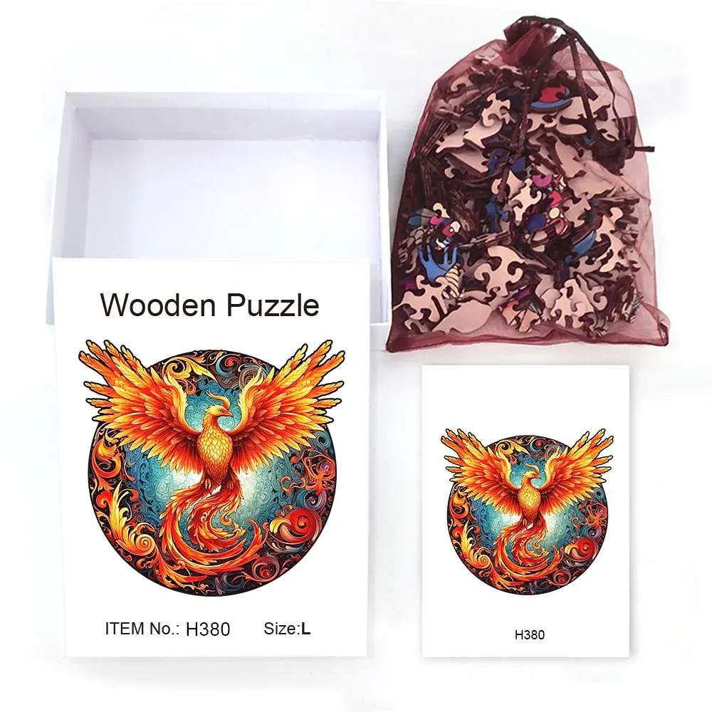 Wooden puzzle Phoenix Red delicate gratitude Gift box Irregular shape animal puzzle gift Family interactive adult stress relief