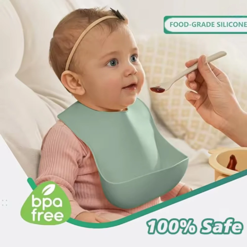 

Silicone Baby Bibs Waterproof Non Slip Soft Durable Four Position Adjustable Newborn Inlet Portable Storage Newborn Supplies