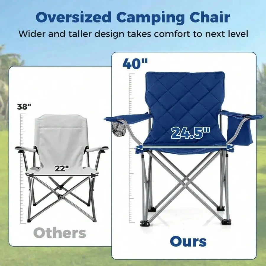 

Oversized Heavy Duty Camping Chair With Cooler Pouch Folding Outdoor Chair