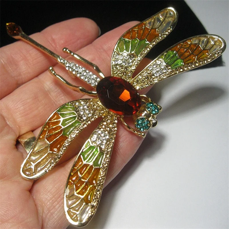 New Empty Window Enamel Dripping Oil Large Size Dragonfly Pin Brooches for Women Personality Rhinestone Insect Pins Jewelry Gift