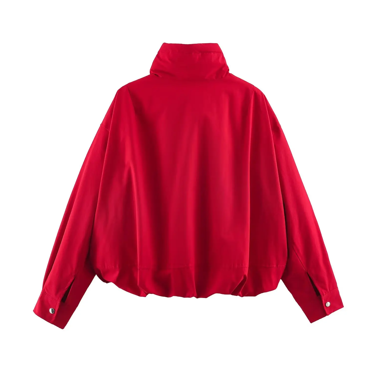 Guobioziy 2026 Autumn Women's Short Thick Jacket Stand Collar with Drawstring Hem Zipper Long Sleeve Loose Casual Pocket Coat