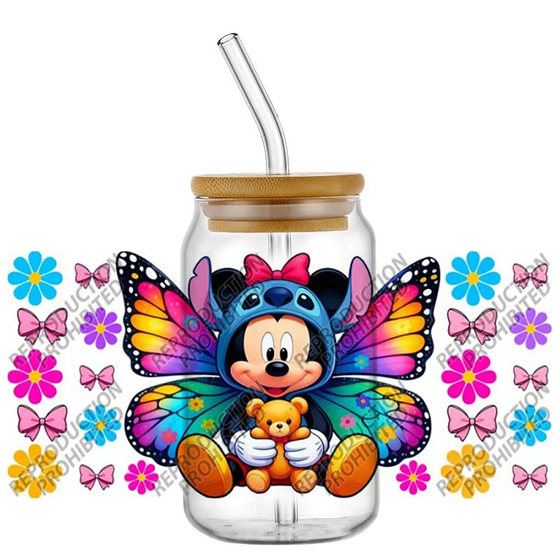 Popular Cartoon Butterfly Character 16oz UV DTF 3D Transfer Sticker Decals cup Wraps For Glass Can Cup Craft DIY Gift Creative