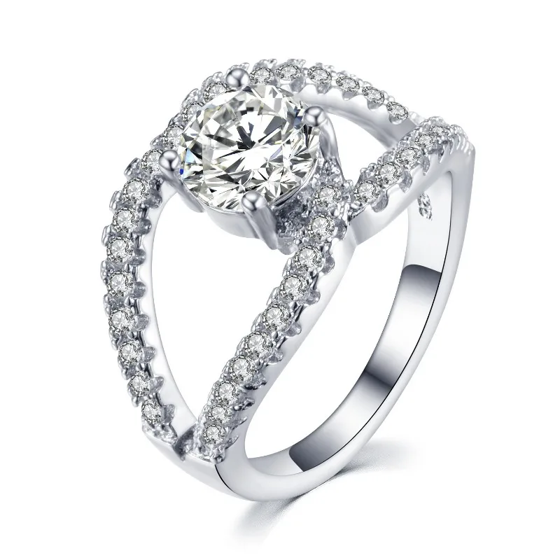 Jianjie Light Luxury Women’s Sparking Cubic Zirconia Shining Rings Wedding Cross Dazzling Ring Jewelry Accessories Trend