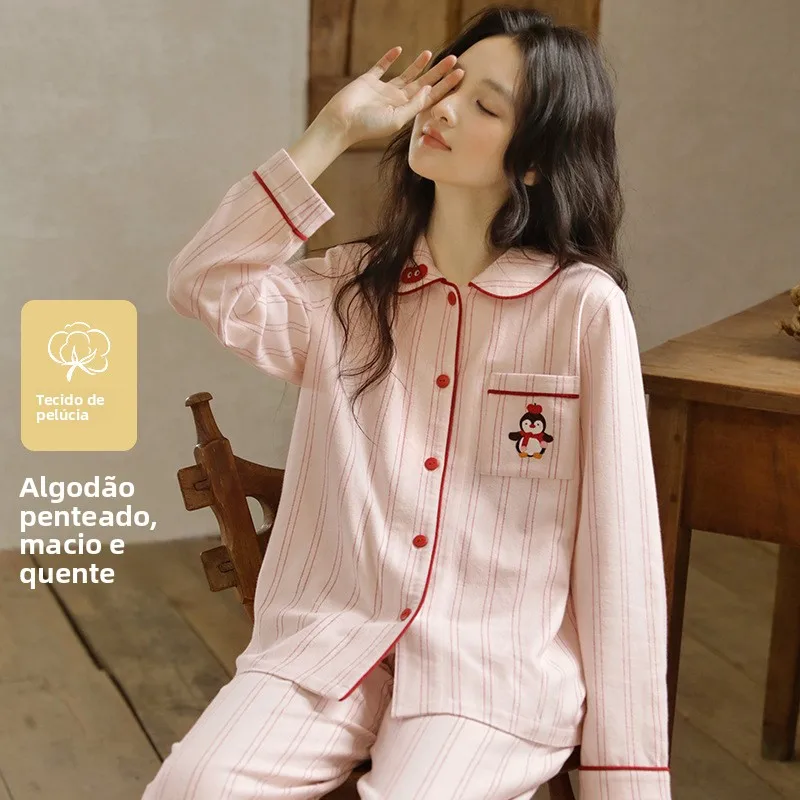 sweet-japanese-style-long-sleeve-cotton-flannel-sleepwear-set-with-embroidery-open-cardigan-collar-home-clothes-for-women