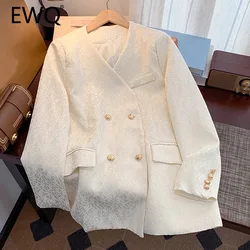 EWQ White Office Lady Blazer donna scollo a v manica lunga Versatile doppio petto vestibilità ampia abbigliamento tascabile 2024 autunno nuovo 27 x695