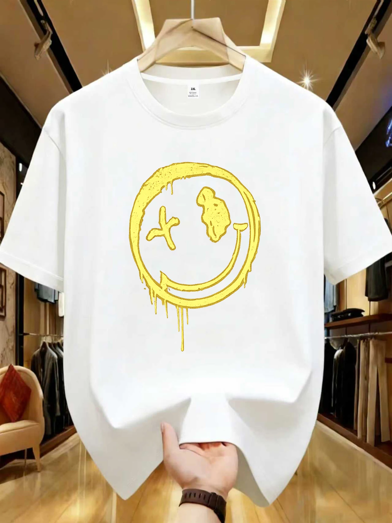 

【WDS01282】 Smiley Face Retro Graphic Plus Size Women's Printed Crew Neck T-Shirt Summer Casual Short Sleeve Top Street Style