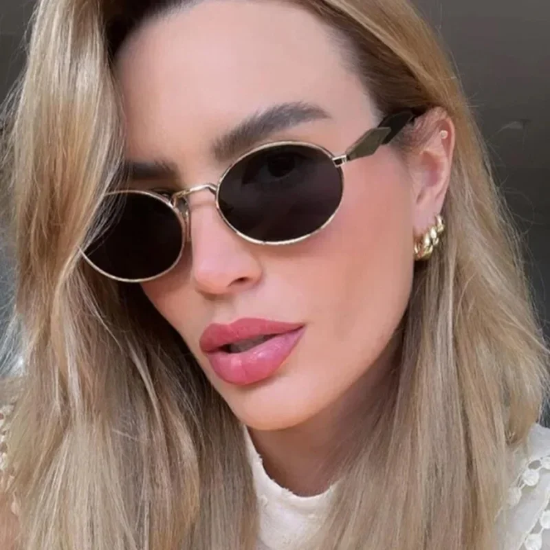 2024 New European American Sunglasses UV400 Elliptical Metal Sun Glasses Woman Fashion Vintage High-end Sunglass Luxury Gafas