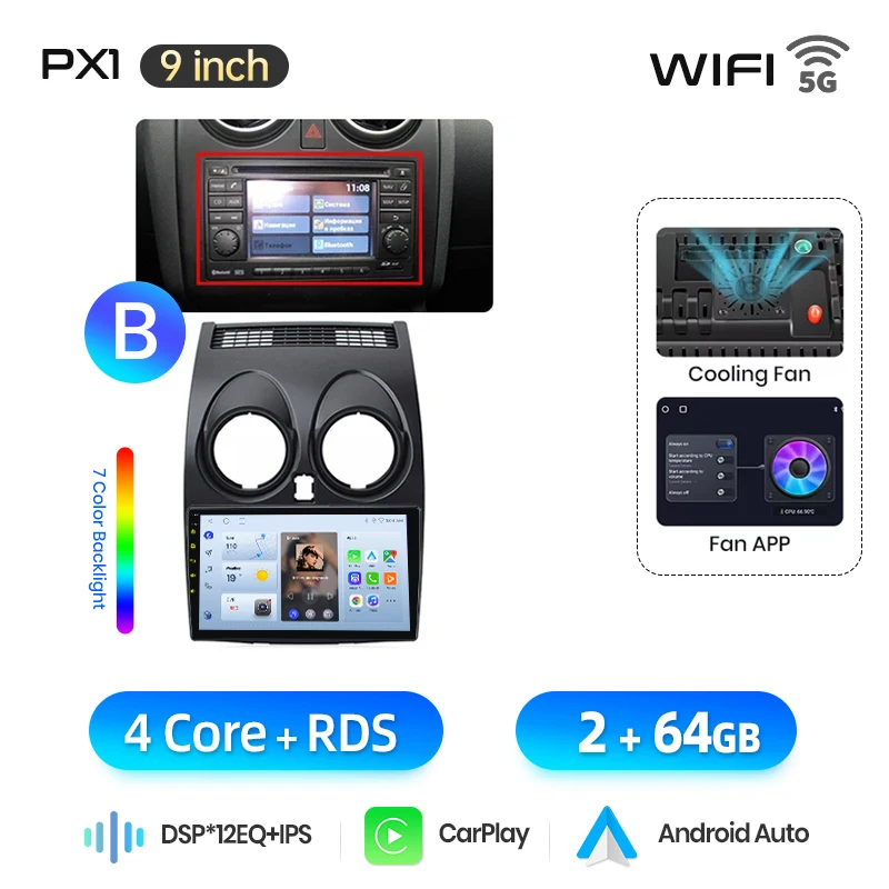 AWESAFE Draadloze CarPlay Android Auto Radio voor Nissan Qashqai J10 2006-2013 GPS Auto Navigatie Plug and Play met SWC RDS DSP