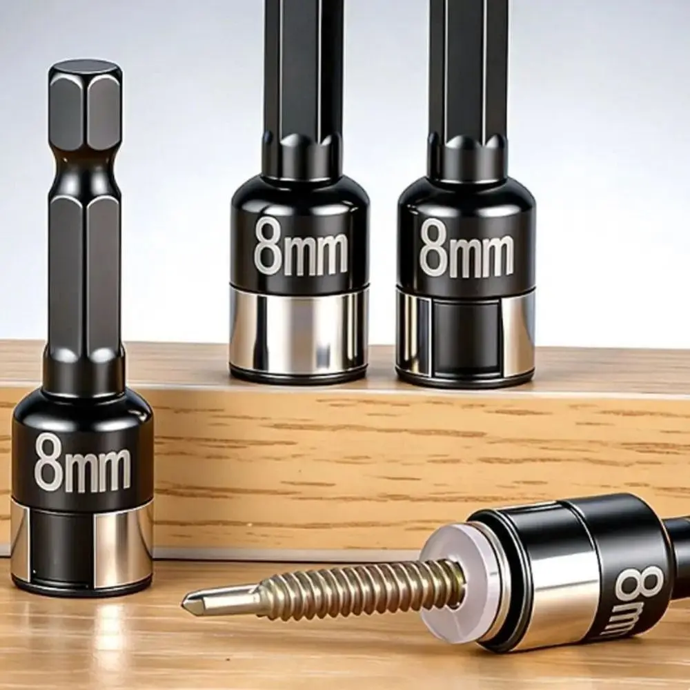1/5Pcs Chrome Vanadium Steel Nut Driver Bit Non-Magnetic Hex Shank Nut Setter Bit Steel Ball Retainer Screw Installation