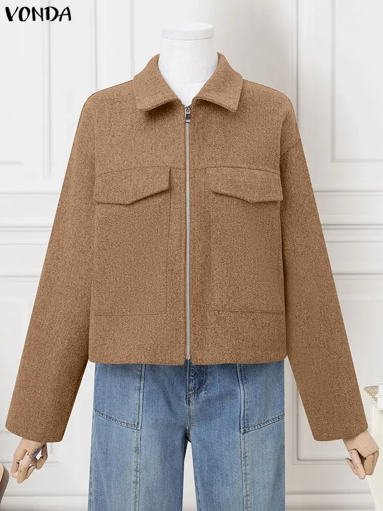 Plus Size 5XL VONDA Winter Women Jackets Long Sleeve Lapel Streetwear Coats Autumn Fashion Pockets Solid Zipper Casual Outcoats