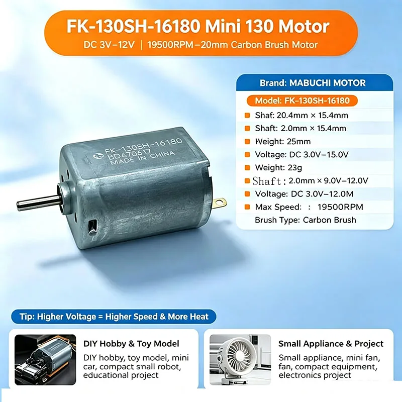Image of Mabuchi FK-130SH-16180 Mini 130 Motor DC 3V 6V 9V 12V 19500RPM Hochgeschwindigkeits-Mikro 20mm Kohlebürstenmotor DIY Hobby Spielzeugmodell