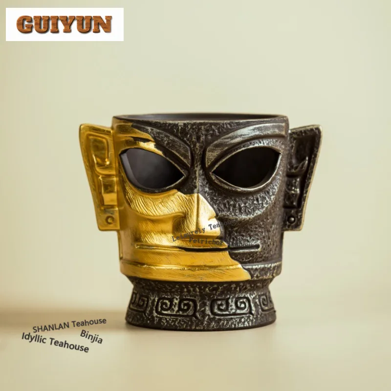 Sanxingdui Gold Mask Ornament Creative Pen Holder Study Office Desk Surface Storage Cultural And Creative Commemorative Gifts