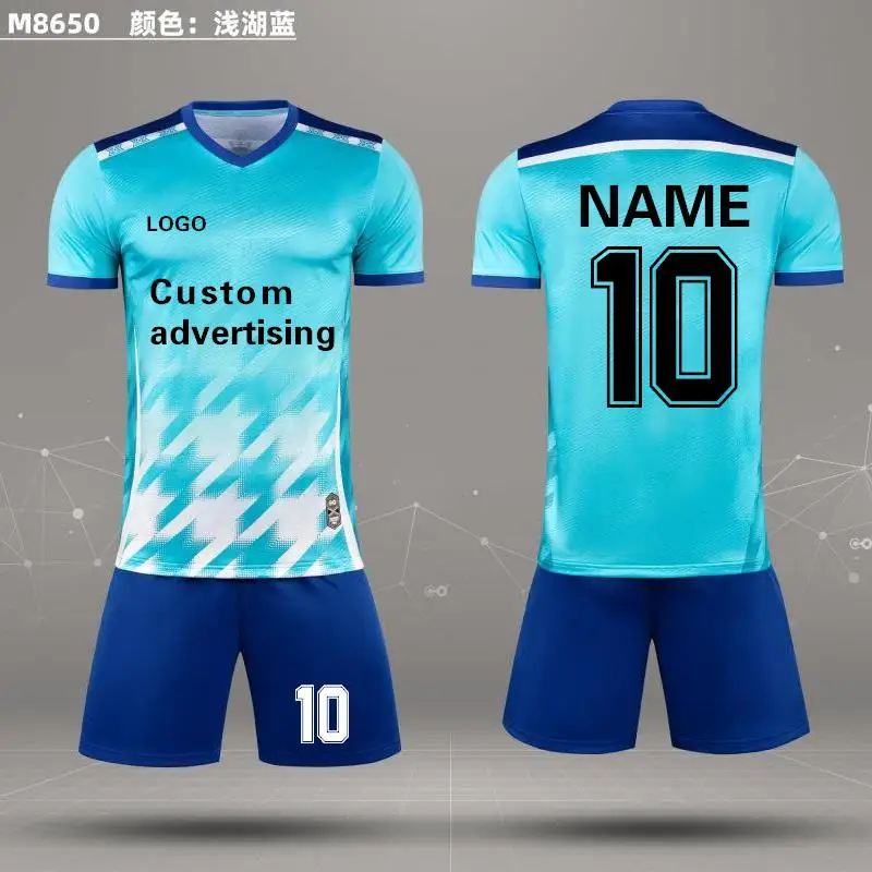 23-24 Summer brand football wear blue red white jersey custom short-sleeved T-shirt shorts set Custom jersey model 8650