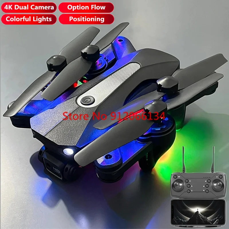 

4K Optical Flow Positioning RC Drone With 4K Dual HD Camera Colorful LED light Wing Aerial photography Smart follow Quadcopter