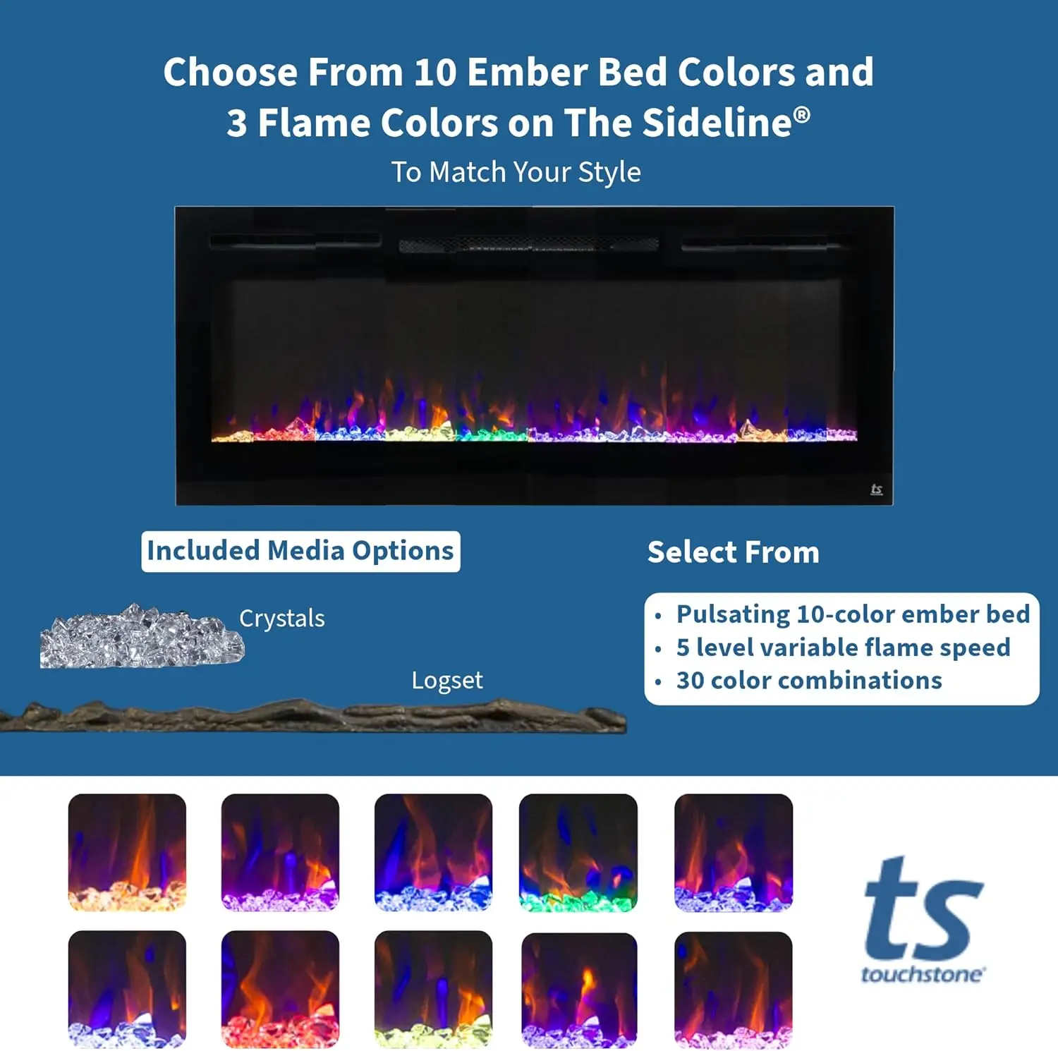 Perapian listrik cerdas-sisi®60 inci Wide-in dinding tersembunyi-30 Ember realistis warna/Options-1500W api Hea