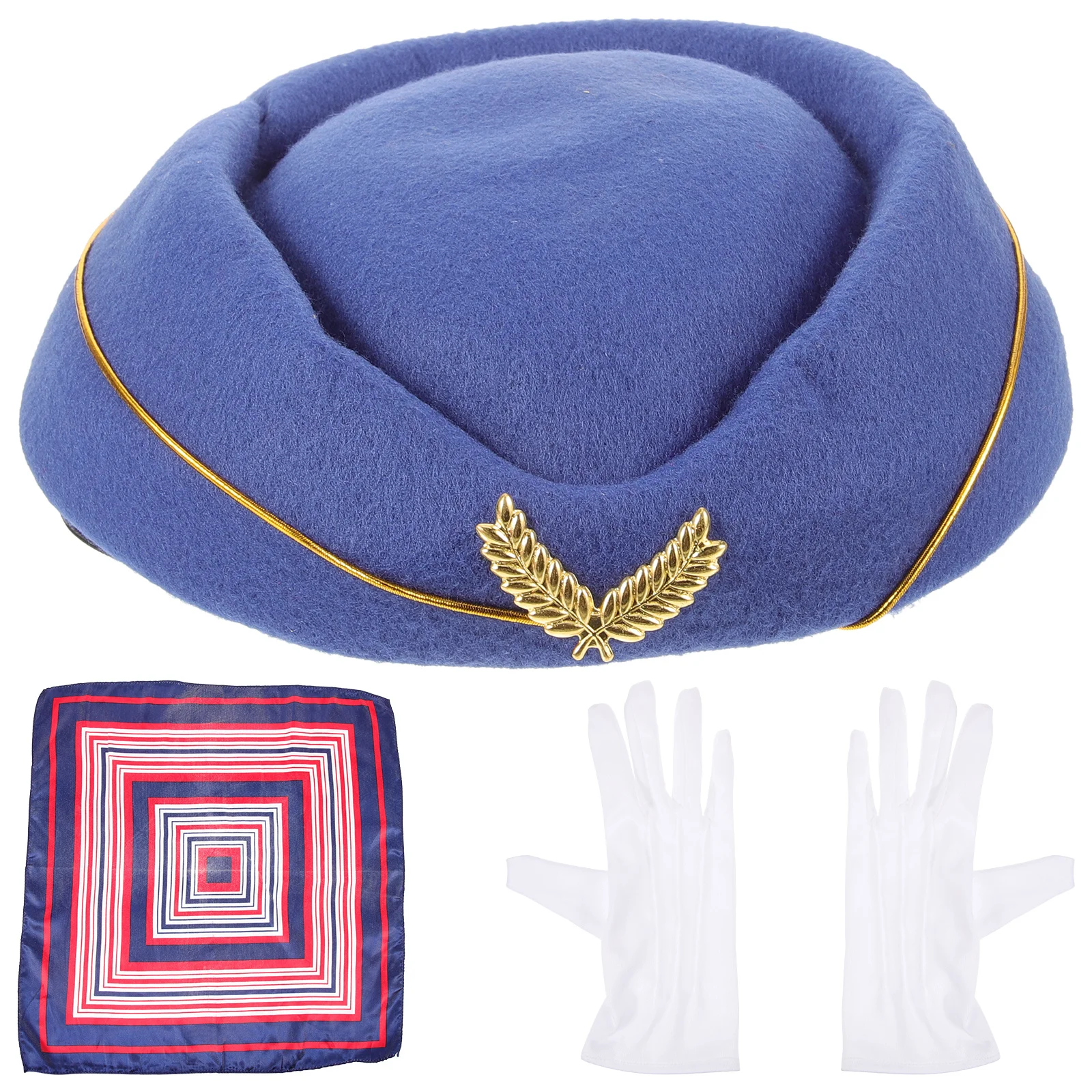1 Juego de disfraz de azafata, sombrero de azafata, bufanda, guantes, accesorios de Cosplay, suministros para fiesta de Carnaval y Halloween