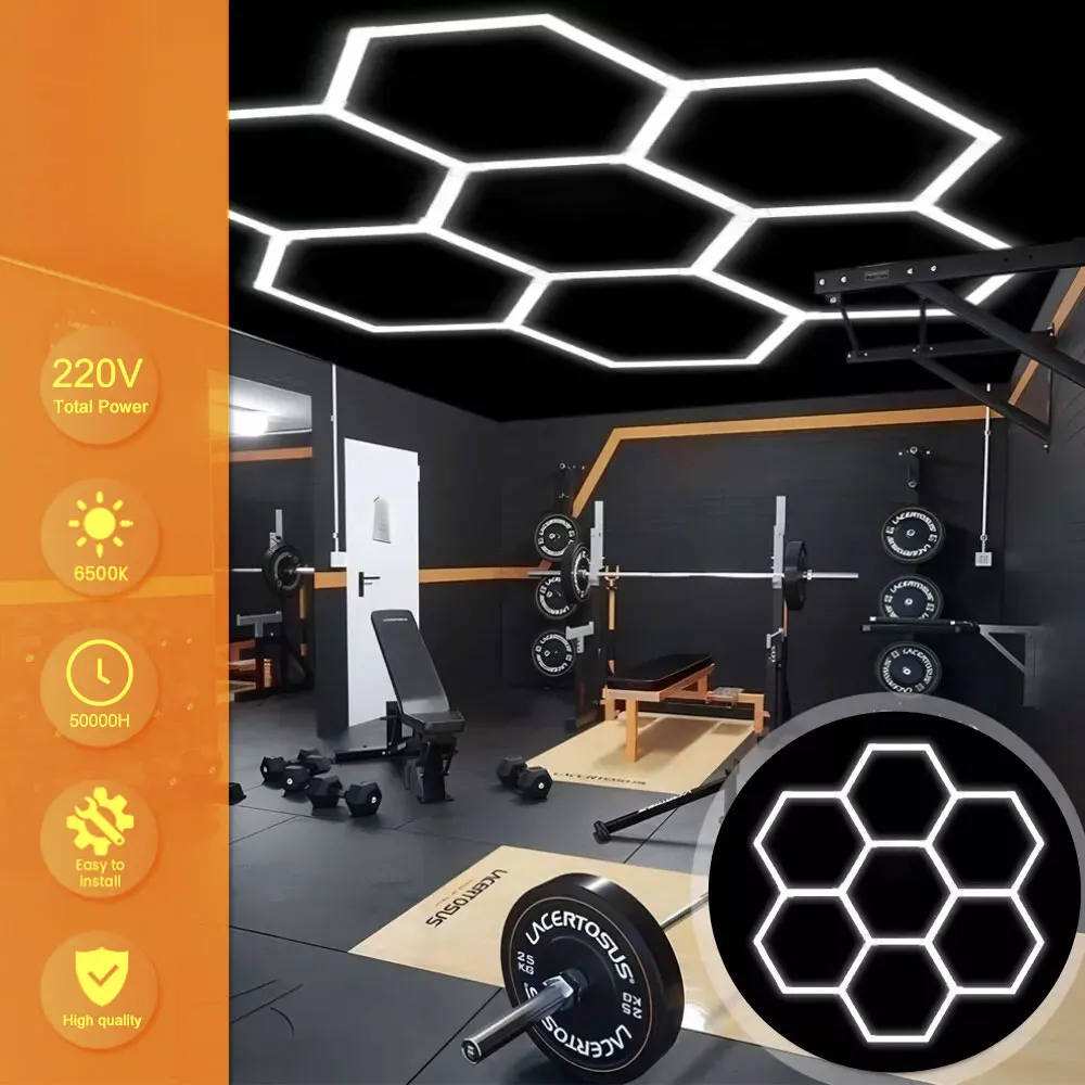 Garage Wabenförmige Sechseckige LED-Deckenleuchte Weißes Licht Superhell 6500K Farbtemperatur zur Deckenmontage, Geeignet für Garagen – Detail 4