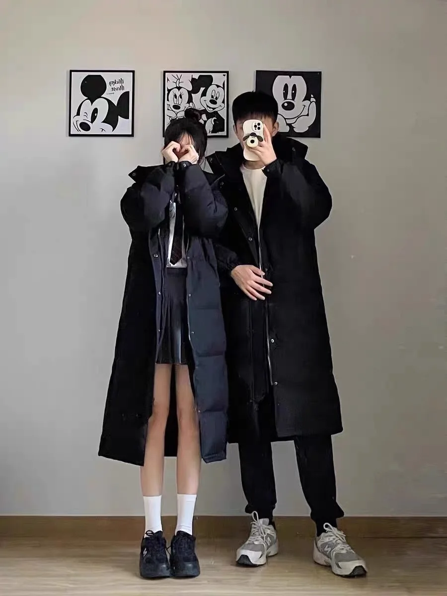 

Winter Thiened down Jaet Mid-Length Over-Knee ex Hooded Cotton Outerwear for Students And Couples Casual Faion