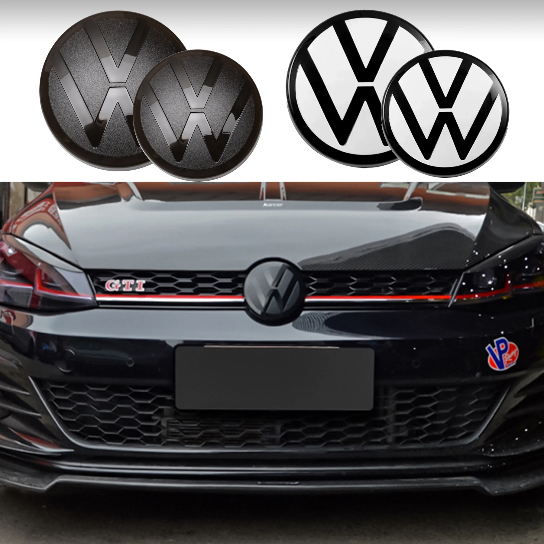 1Set Volkswagen Polo 2013-2016 2017-2020 For Car Front Radiator Grille Logo Decoration Cover Rear Trunk Lid Badge Sticker Decal