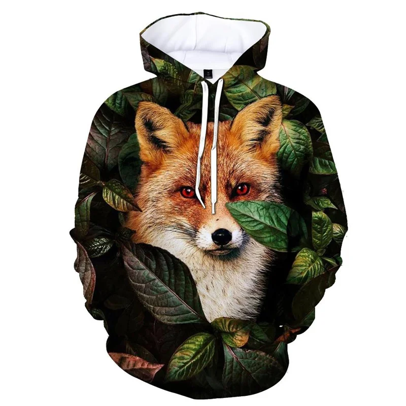 Men\'s 3d Printed Fox Animal Hoodie Fashion Spring Autumn Long-sleeved Pullovers Casual Children Sweatshirt Street Cool Hoodies