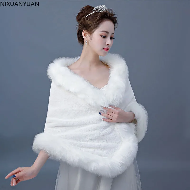 Faux Fur Bridal Shawl Wraps Marriage Woman's Shrug Bride Winter Coat Wedding Party Boleros Jacket Cloak Cover Up