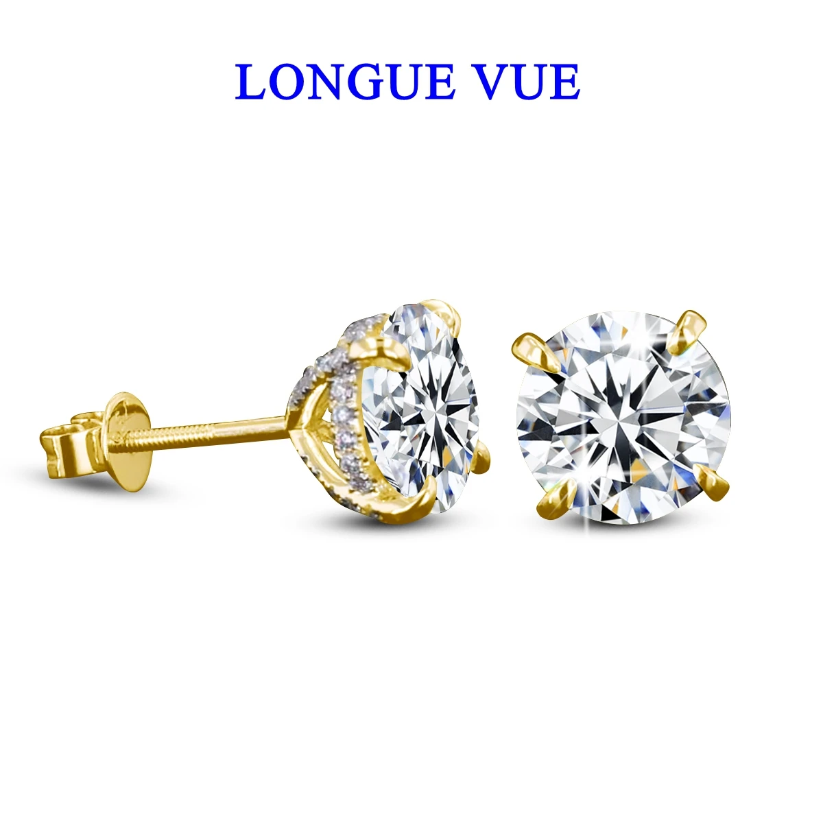 

AU585 14K Gold Filled Round Moissanite Ear Studs Screws Back Women Men Couple Piercing Earring Wedding Daily Wear Jewelry