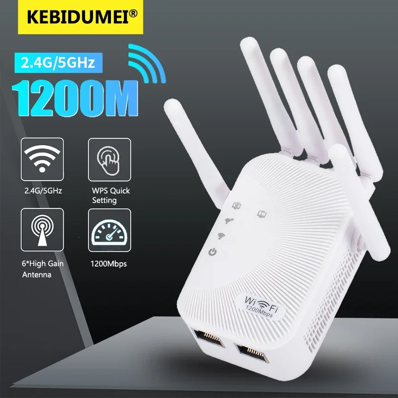 WiFi 6 AC1200 WiFi Repeater Dual Band 2.4G&5GHz Wireless Wi Fi Extender Router 4*2dbi 802.11AC Antenna Gigabit Network Amplifier