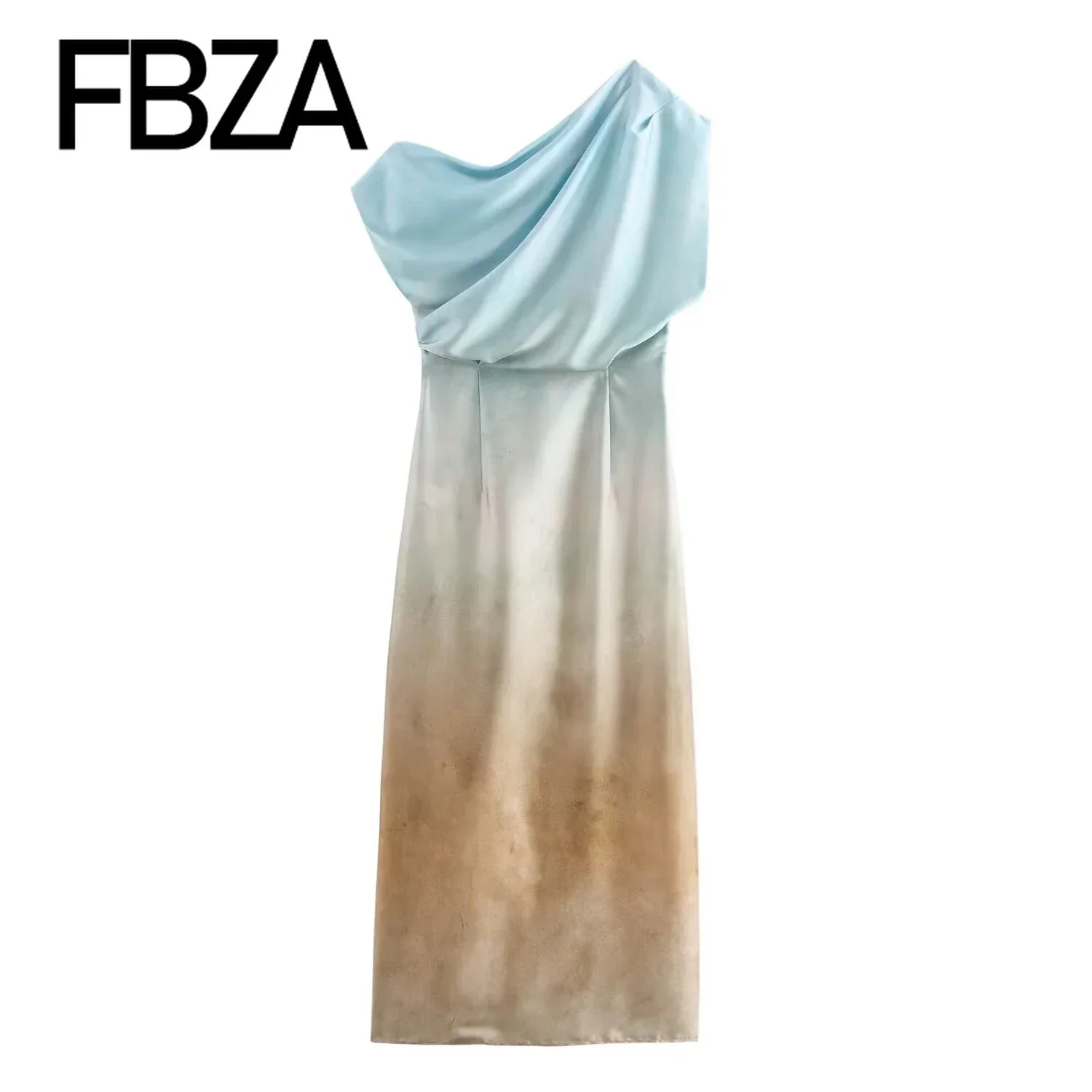 FBZA Women Fashion Summer New Flower Printed Satin Texture Sleeveless Fold Side Zip Dress French Chic Female Evening Clothing