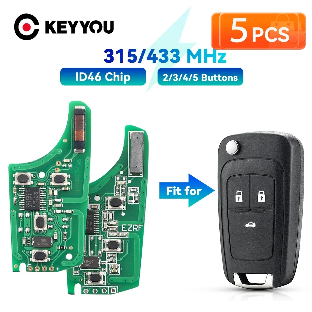

Электронная плата для дистанционного ключа автомобиля KEYYOU, 5 шт., 315/433 МГц, для Chevrolet Malibu Cruze Aveo Spark Sail, для Opel Buick ID46