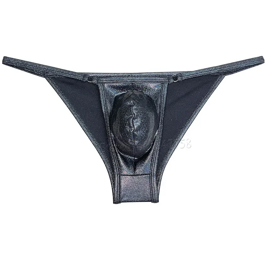 Sexy Men's Shiny Leather Cheeky Brief Open Side Underwear 1/3 Hip Pouch Lingerie