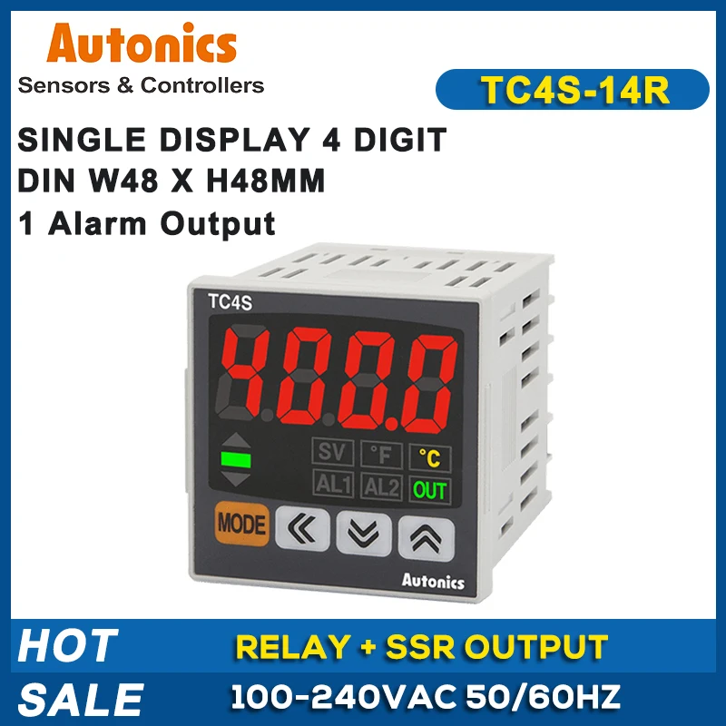 

TC4S-14R Temperature Controller 1/16 DIN Single Display 4 Digit PID Control Relay and SSR Output 1 Alarm Output 100-240 VAC