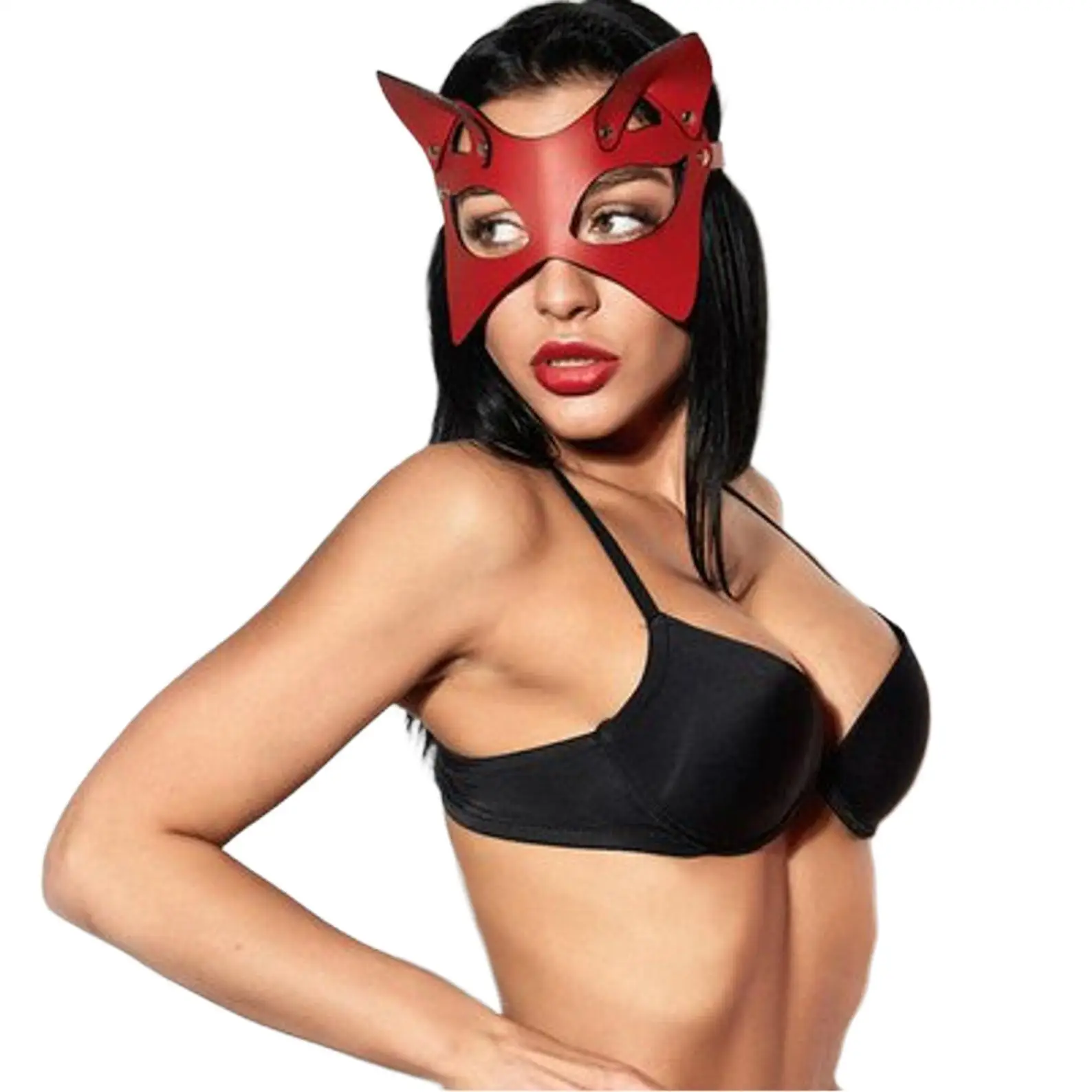 Erotic Accessories Sexy Leather Women Mask Cosplay Bdsm Fetish Female Halloween Masquerade Ball Fancy Cat Ears Masks Sex Toys