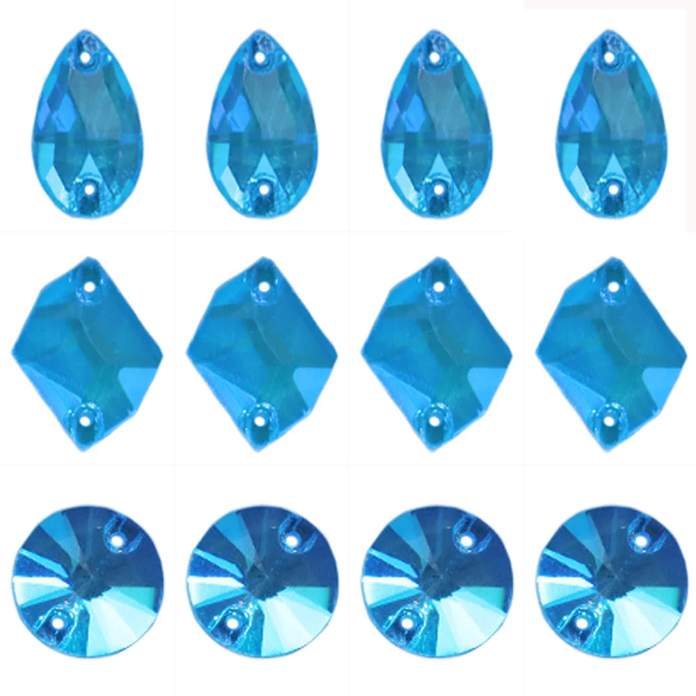 

Sapphire Neon AB Sew On Rhinestones Glitter Glass Flatback Sewing Crystal for DIY Dress Vestido Decoration Sew On Strass Stones