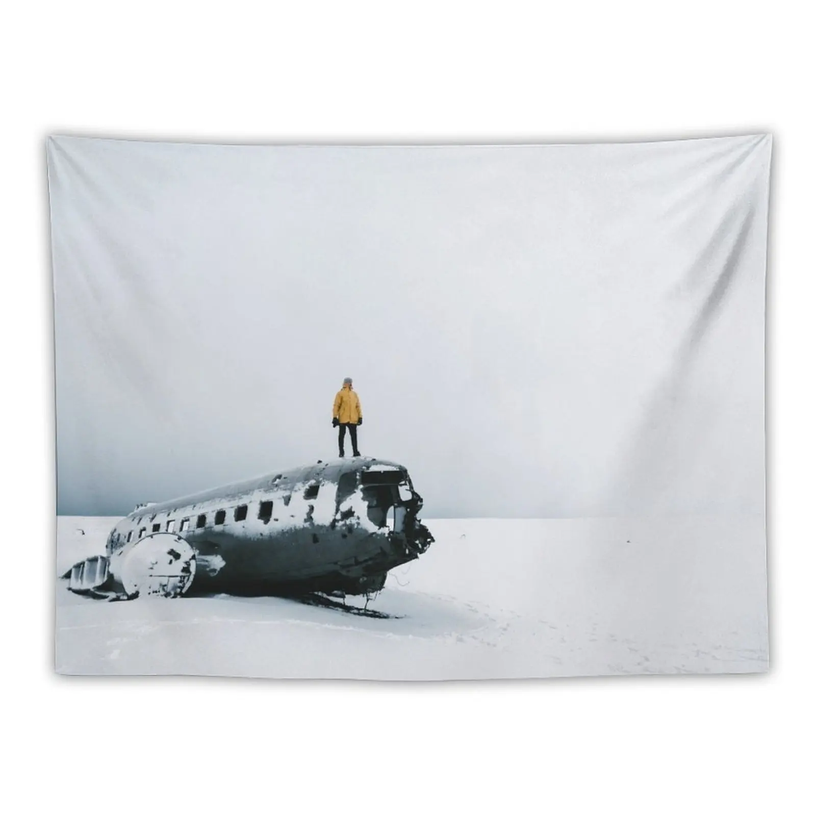 

Plane wreck in Iceland with person - Landscape Photography Tapestry Carpet On The Wall Home Decorations