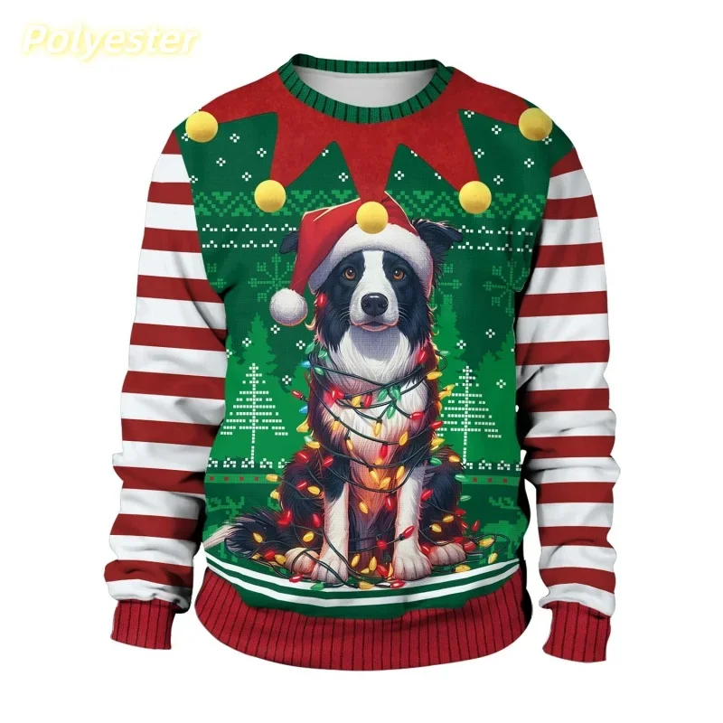 Santa Claus patterned sweatshirts for men and women, Christmas tree pullovers, casual loose hoodies, long-sleeved O-neck tops