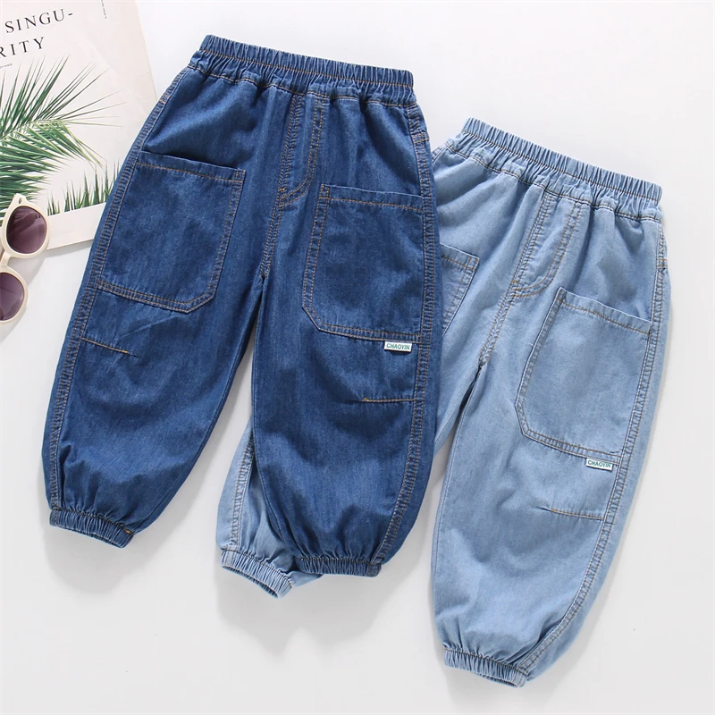 Pure Cotton Children's Mosquito-Resistant Pants Summer Thin Pants Trousers for Boys Summer Clothing Loose  Jeans for Babies Kids