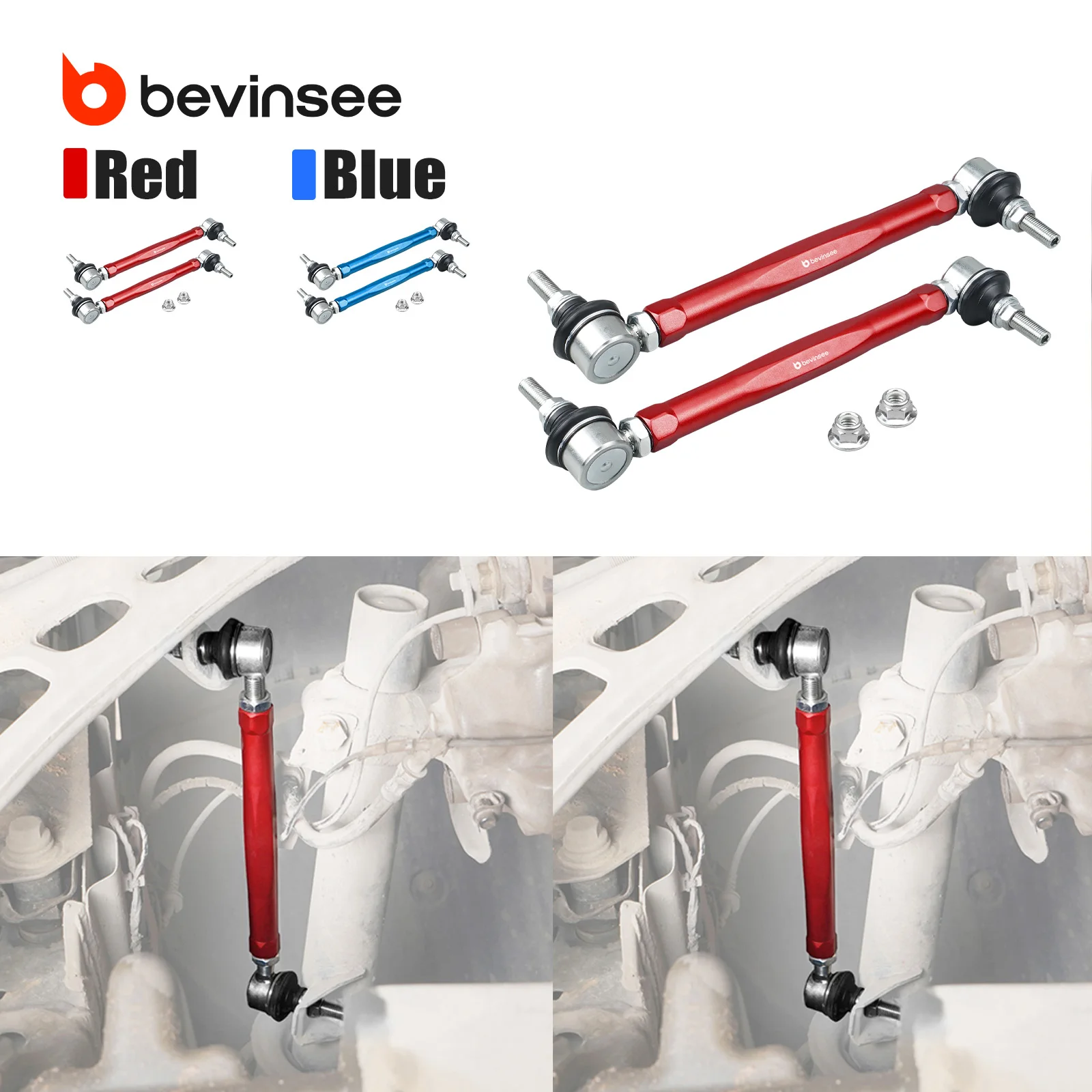 BEVINSEE Adjustable Front Sway Bar End Links Suspension Stabilizer Kit For BMW E46 Z4 E85 E86 Replace 31356780847 31351095694