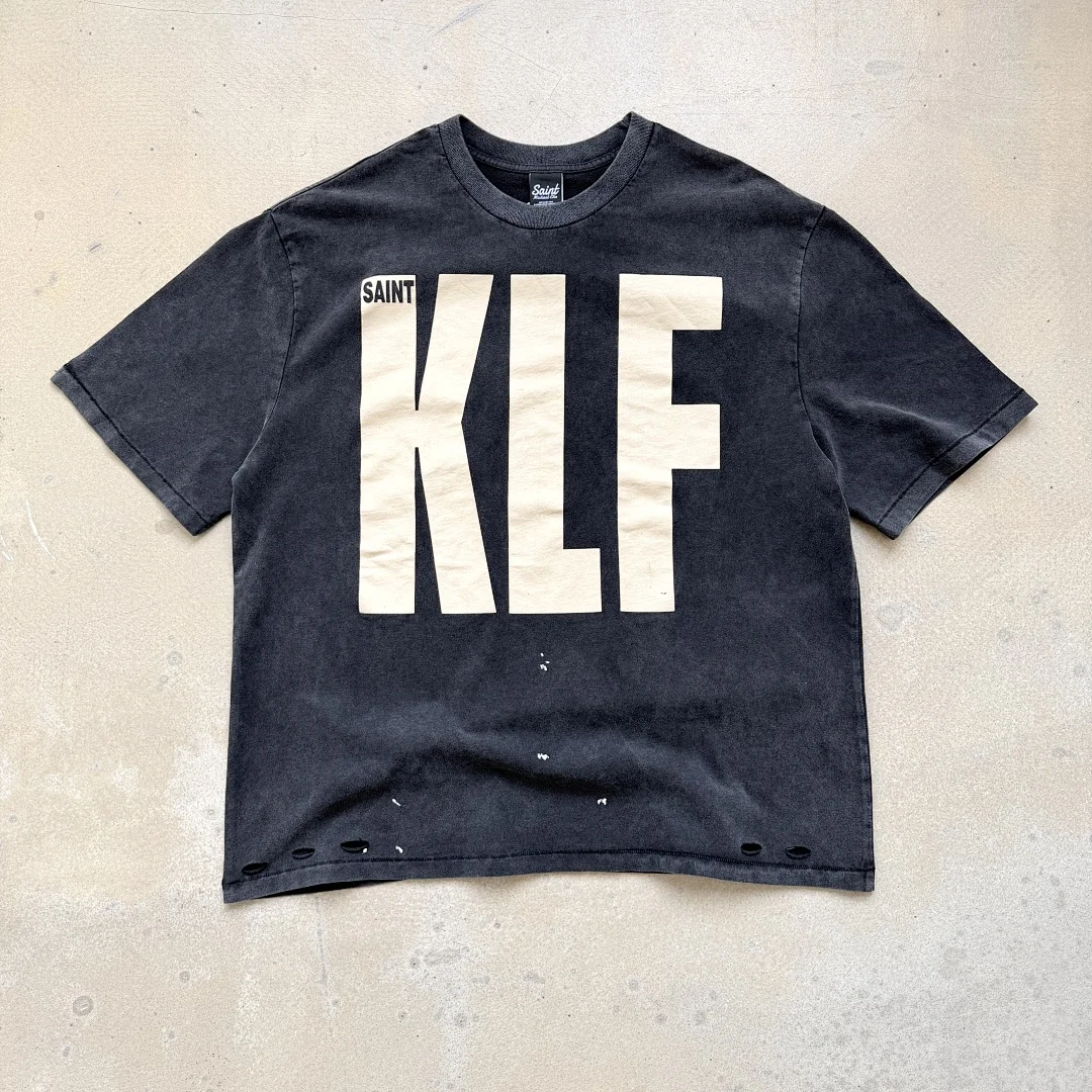 2026ss Saint Co-brand Freedom Radio Printed Women Men Washed T shirts tees Hiphop Ripped Men Casual Cotton T shirt