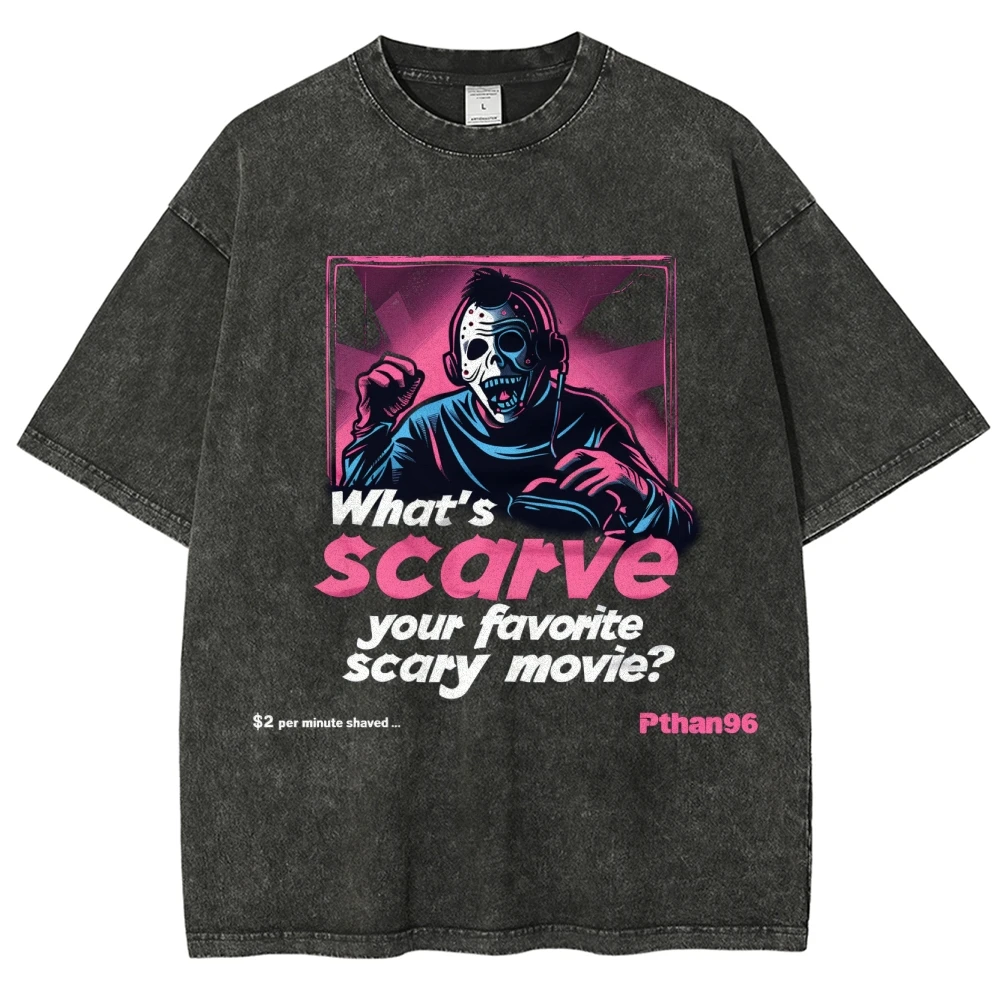 

Cinematic what's your scary movie print women's T-shirt Oversized Washed Loose Short Sleeve Student Cotton Unisex Tees Niche Top