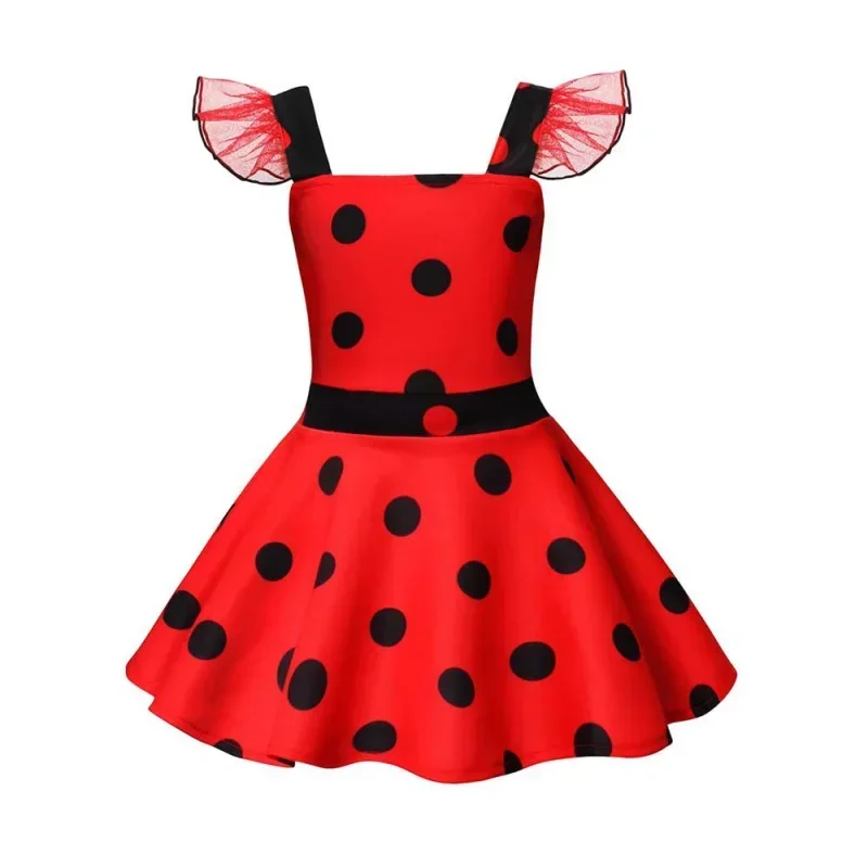 Cos girls polka dots ladybug dress up cosplay costume birthday gift Halloween fancy party outfit