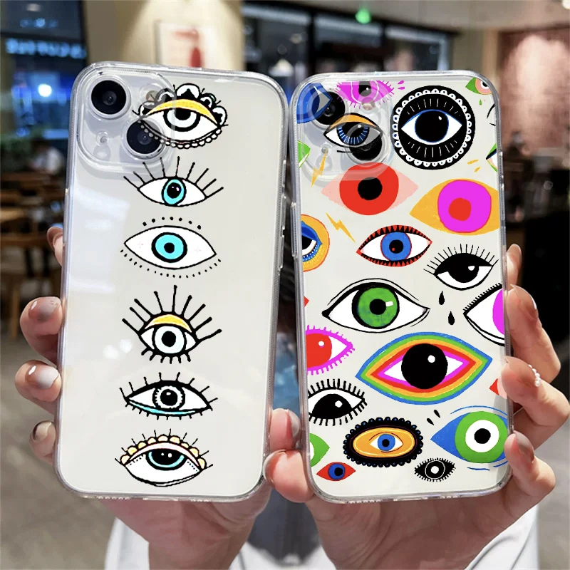 Lucky Funny Blue Evil Eye For iPhone 15 14 Plus 13 12 11 Pro Max 13 12 Mini X XR XS Max Phone Case Funda Liquid Silicone Back