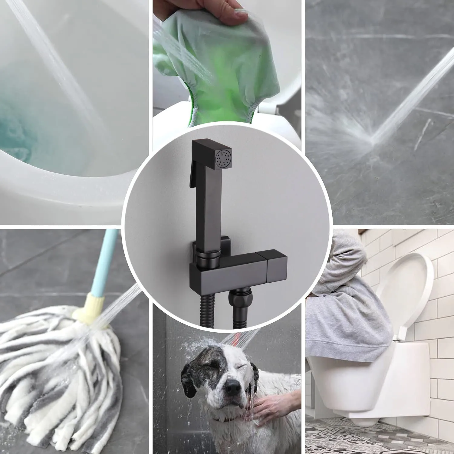 KEMAIDI Black Bidet Sprayer Set Cold Water Bidet Sprayer Faucet for Toilet Stainless Steel Square Handheld Bidet Attachment Set image 4