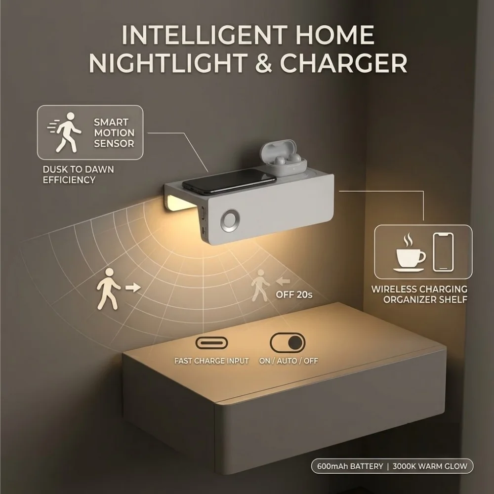 Wireless LED Closet Lamp Smart Motion Detector Nightlight Type C Rechargeable Battery Powered Wardrobe Corridor Lighting