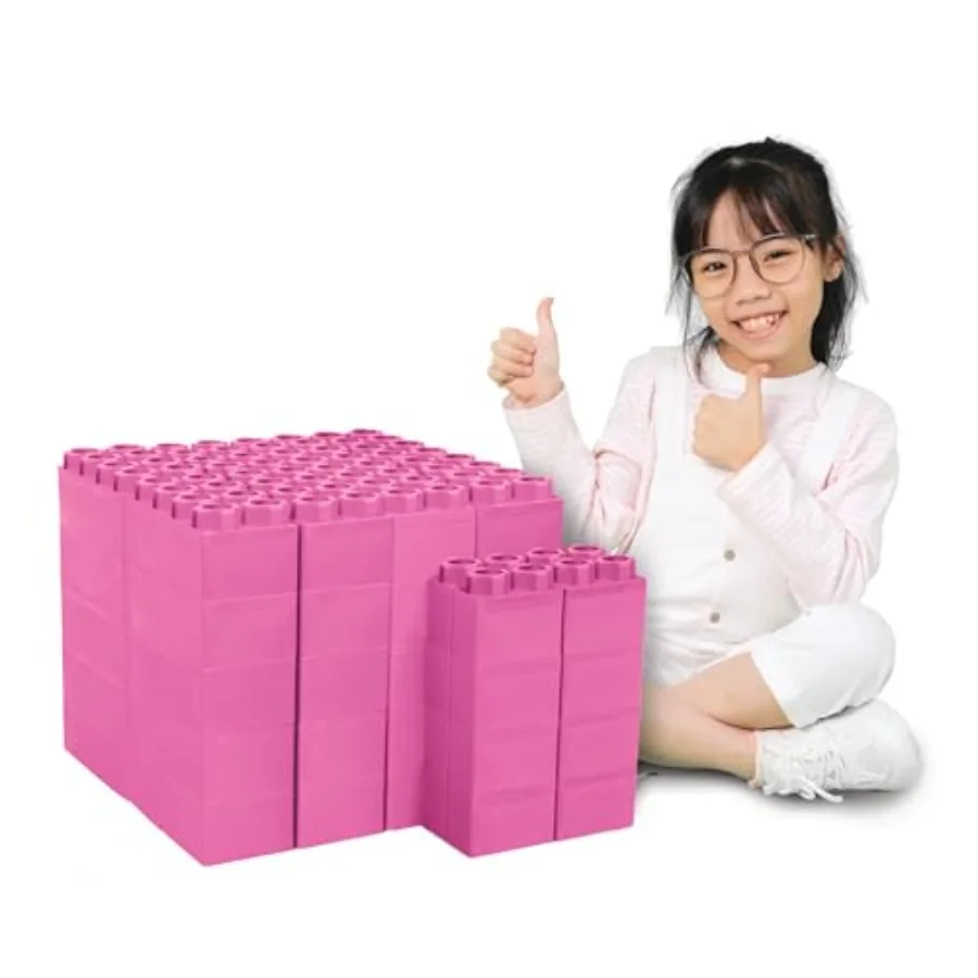 

Pink Large Building Blocks for Ages 4-8 Indoor Outdoor Play 48pc STEM Educational Toys