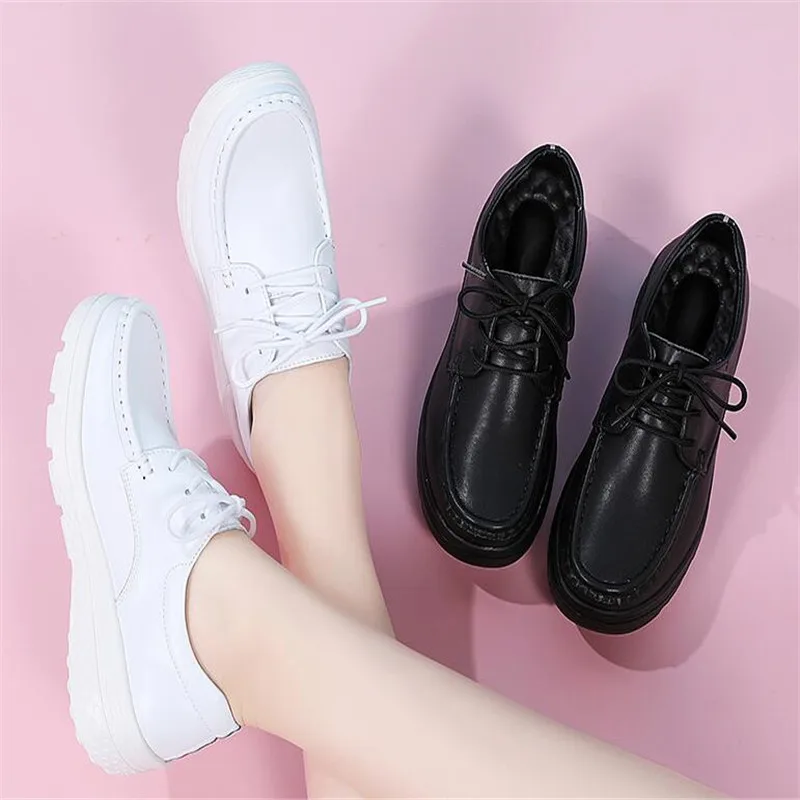 

Womens Walking Shoes Loafers Wedges Slip-on Shake Shoes Thick Bottom Comfortable Nurse Work Shoes White