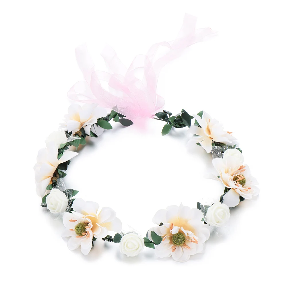 New Fashion Bohemia Garland Rose Flower Crown Women Headbands with Adjustable Ribbon Girls Floral Wreath Bridal Halo Headpiece