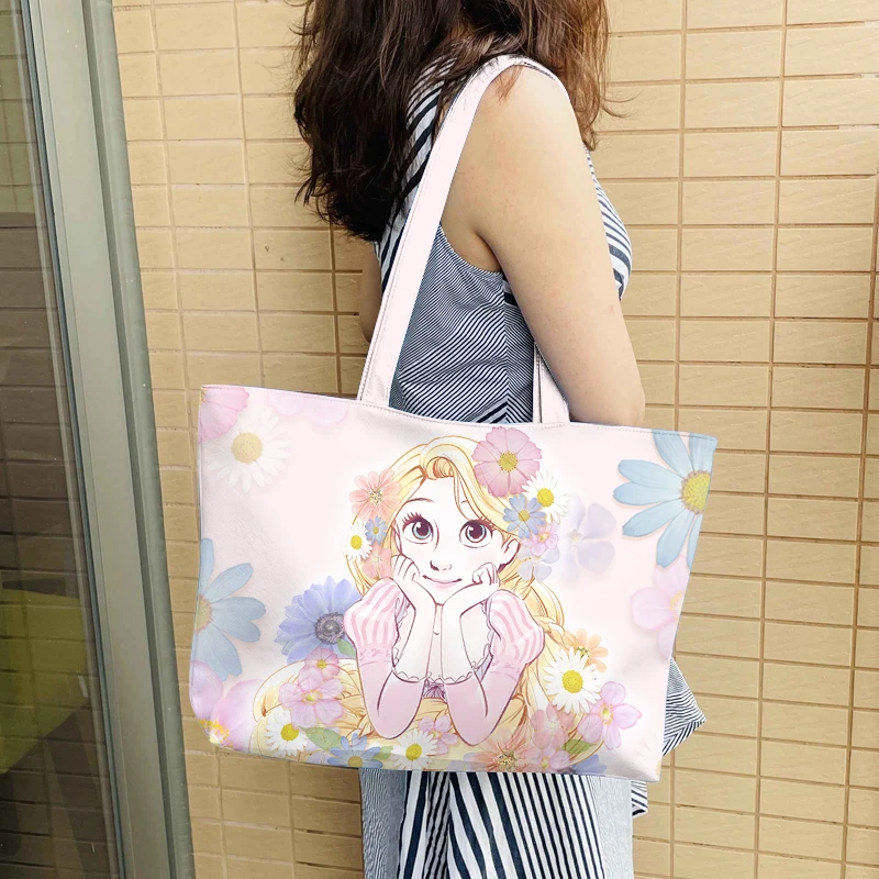 

Disney Princess Rapunzel Anime Shoulder Bags Customized PU Cartoon Shopping Bag Casual Tote Storage Handbag Unisex Gift