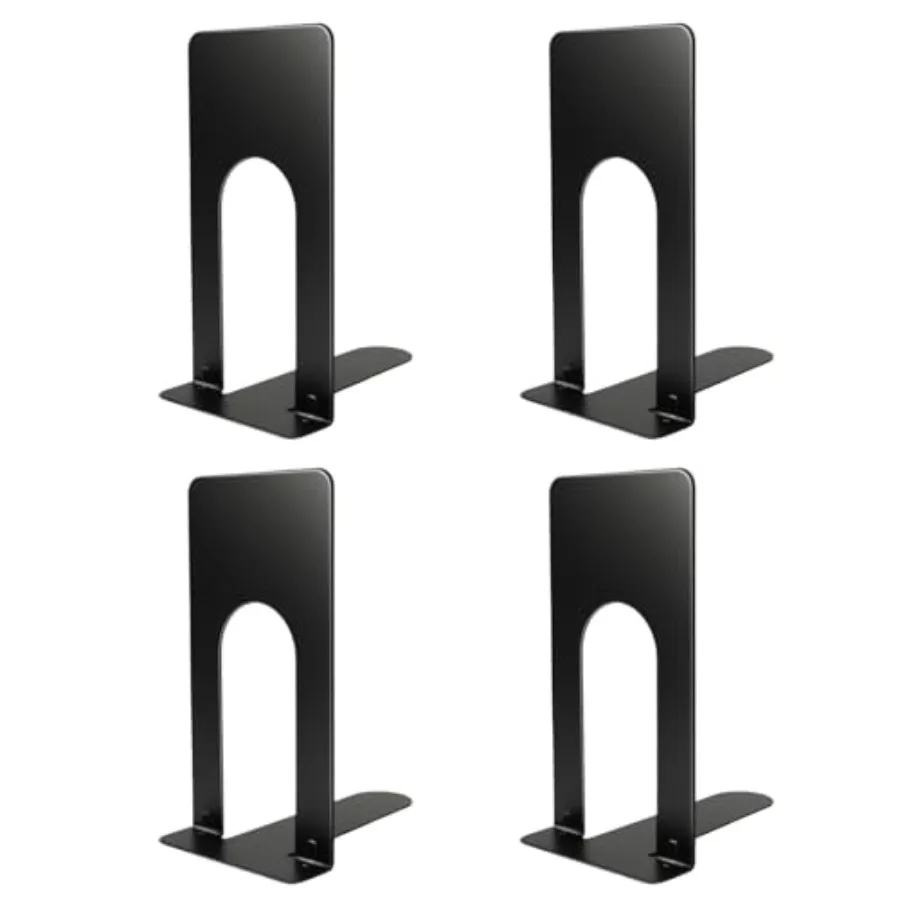 Book Ends for Shelves, 4 Pack Metal Bookends, Compact Book Stopper for Small Books, CDs, Vinyl Records, Desk and Classroom Orga
